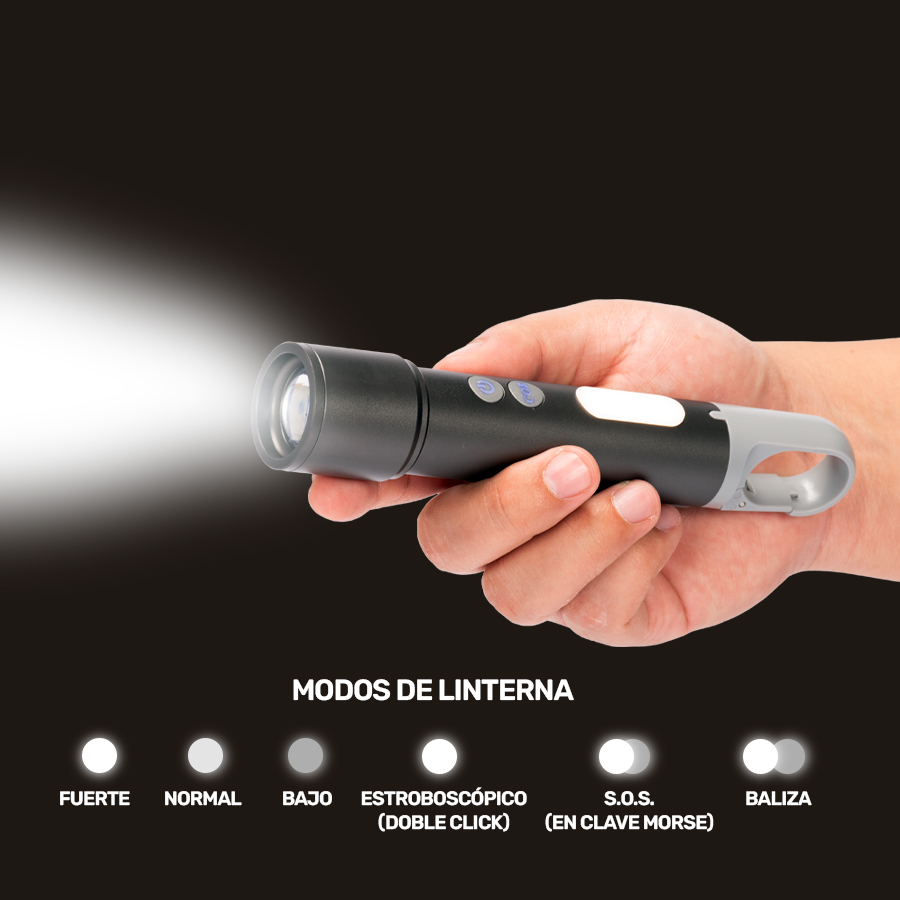 USB Linterna Táctica y lámpara recargable "HOOK" 15-en-1 - Foto 6
