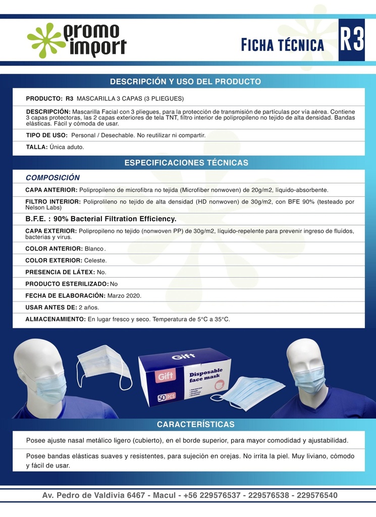 CAJA de 50 mascarillas de 3 capas No-médica / B.F.E. 90% - Foto 3