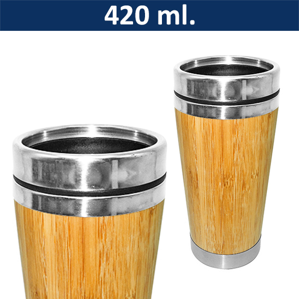 Mug Tazón Térmico Bamboo / Acero Inoxidable M2 | Tara Publicidad