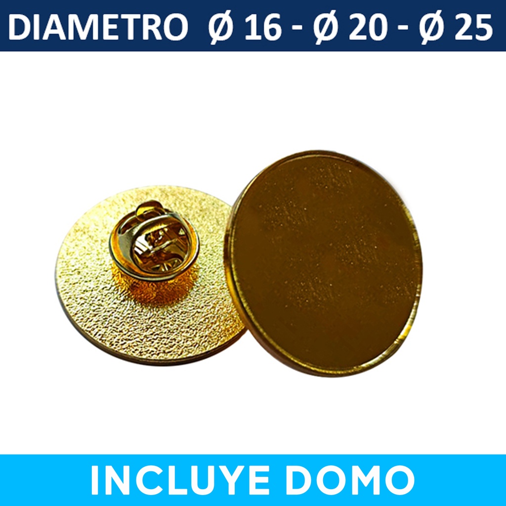 Pins Broche Redondo Dorado 16mm, 20mm, 25mm
