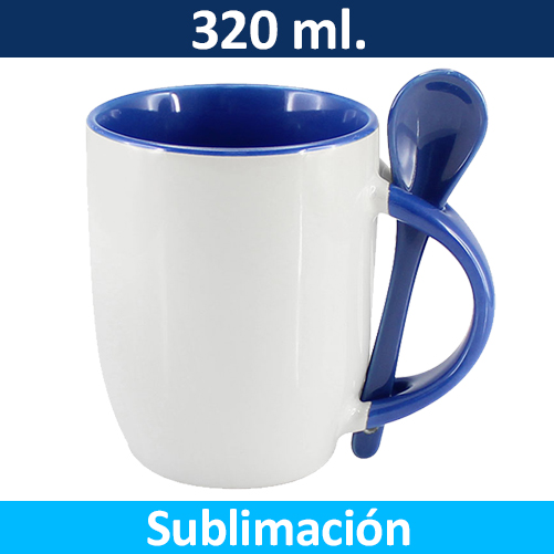 Mug Tazón Cerámica Sublimación Con Caja Bicolor + Cuchara | Tara