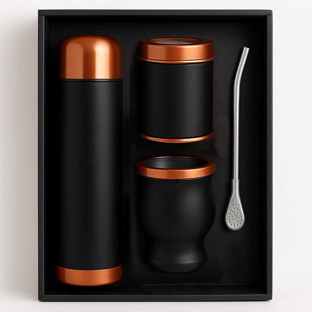 Set de Mate color Negro/Cobre con Bolso -[MAT02]b