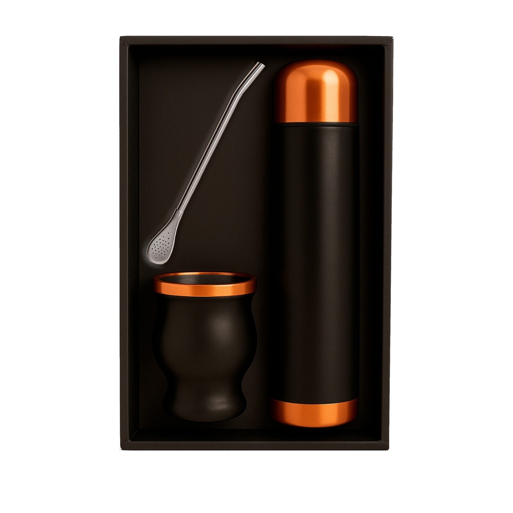 Set de Mate color Negro/Cobre con Bolso -[MAT03]b