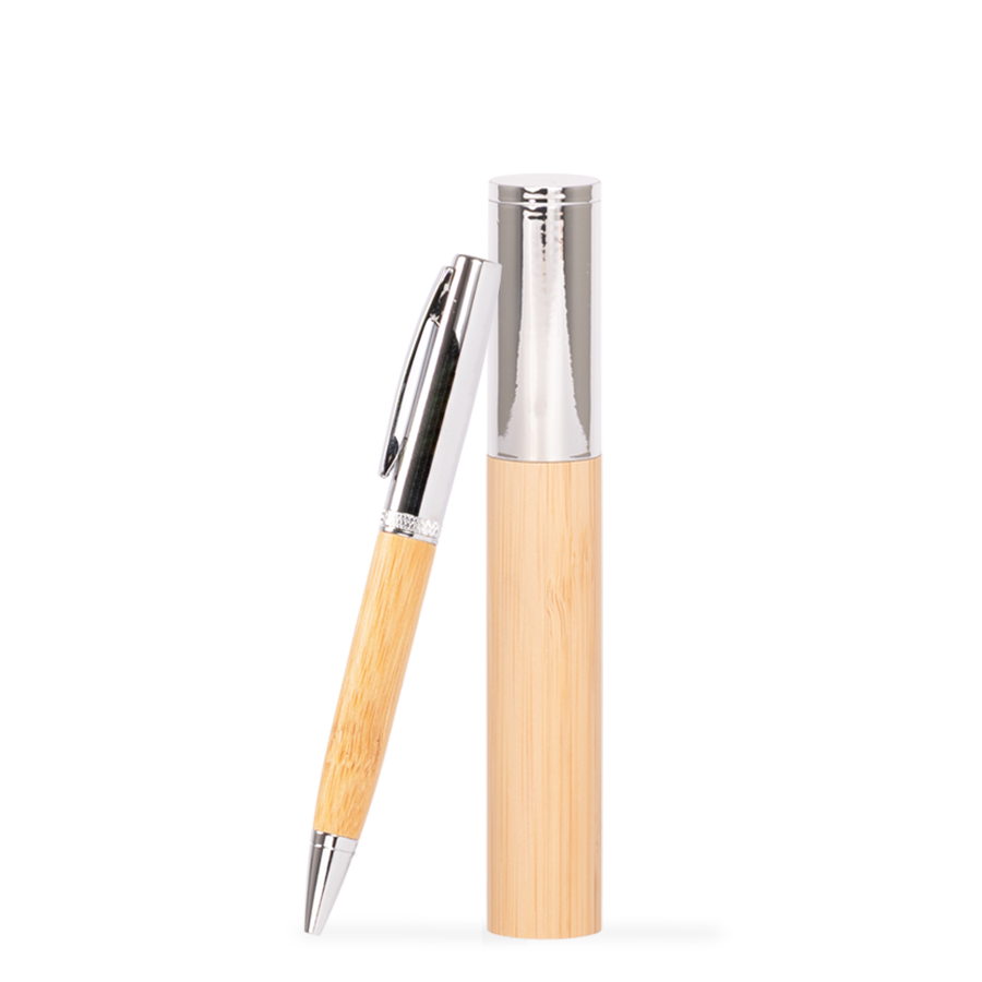 Bolígrafo metálico "AIRLIE" con grip de bamboo y estuche.