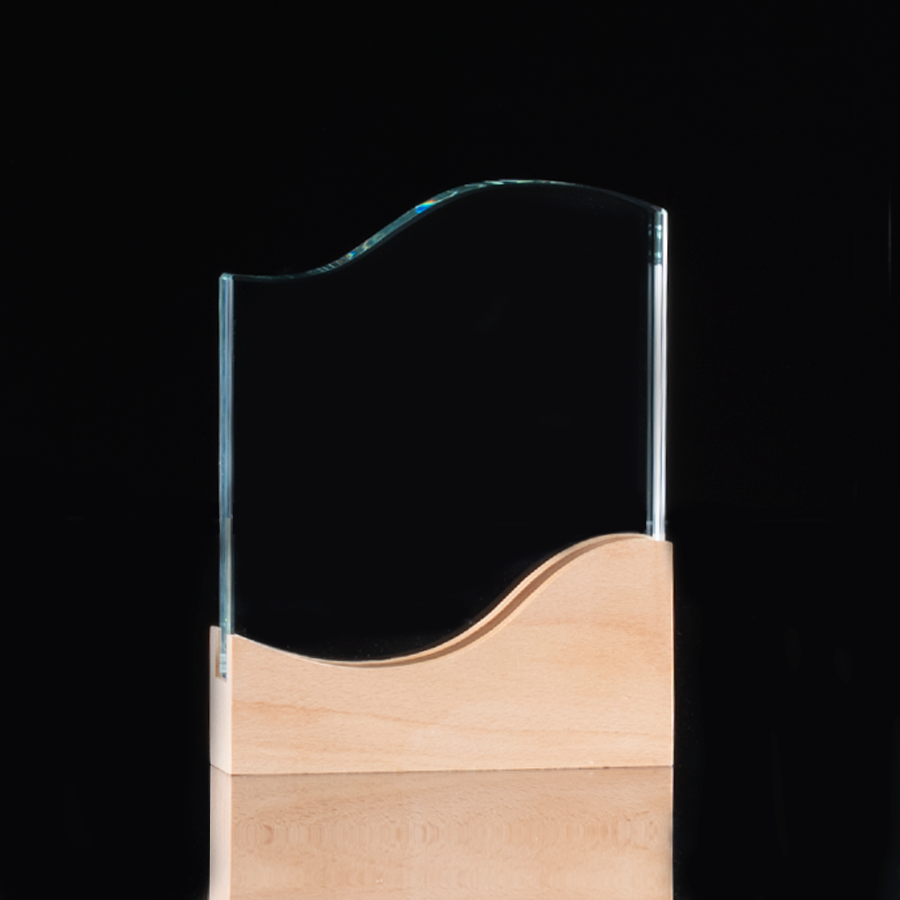 Trofeo Galvano De Madera Y Cristal "Curve" -[A65]d