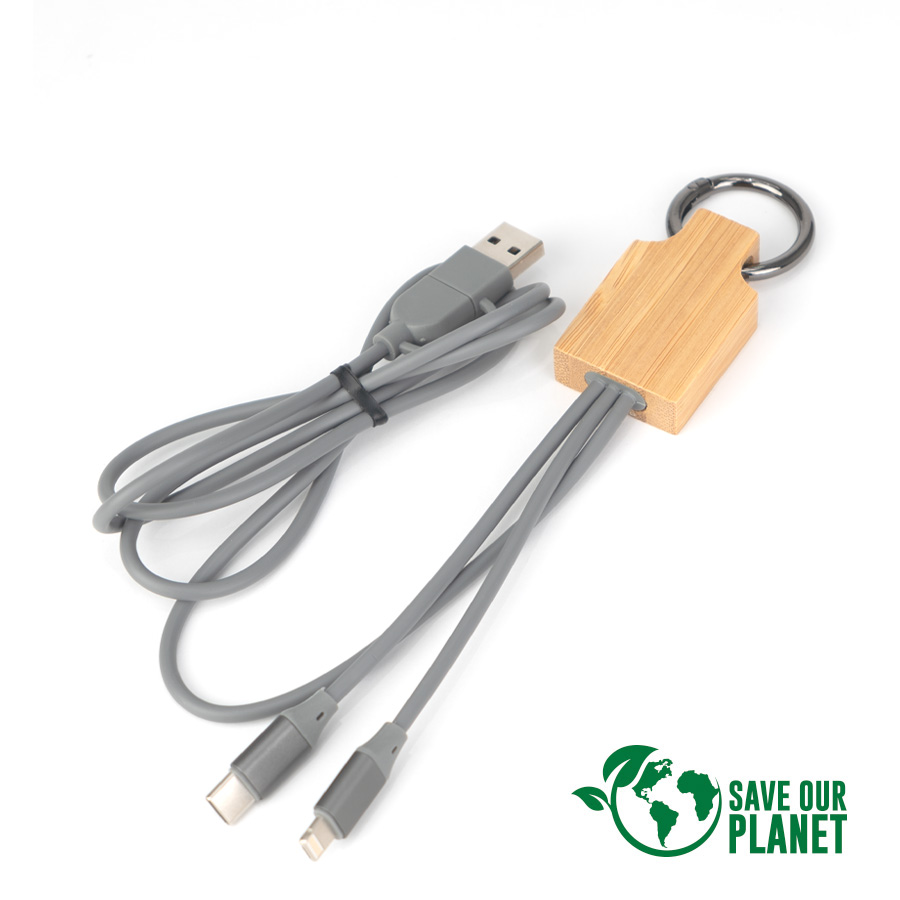 Connect Multicargador 4 En 1 De Bamboo Con Llavero. -[B85]d