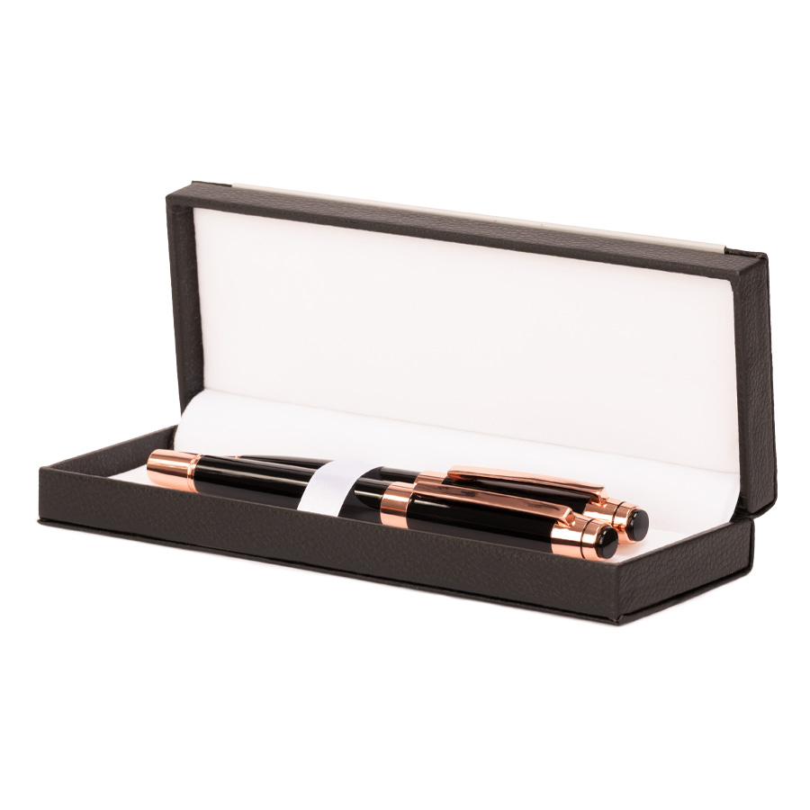 Set De Escritura "THORTON" Negro Con Detalles Encobrizados. -[S41]d
