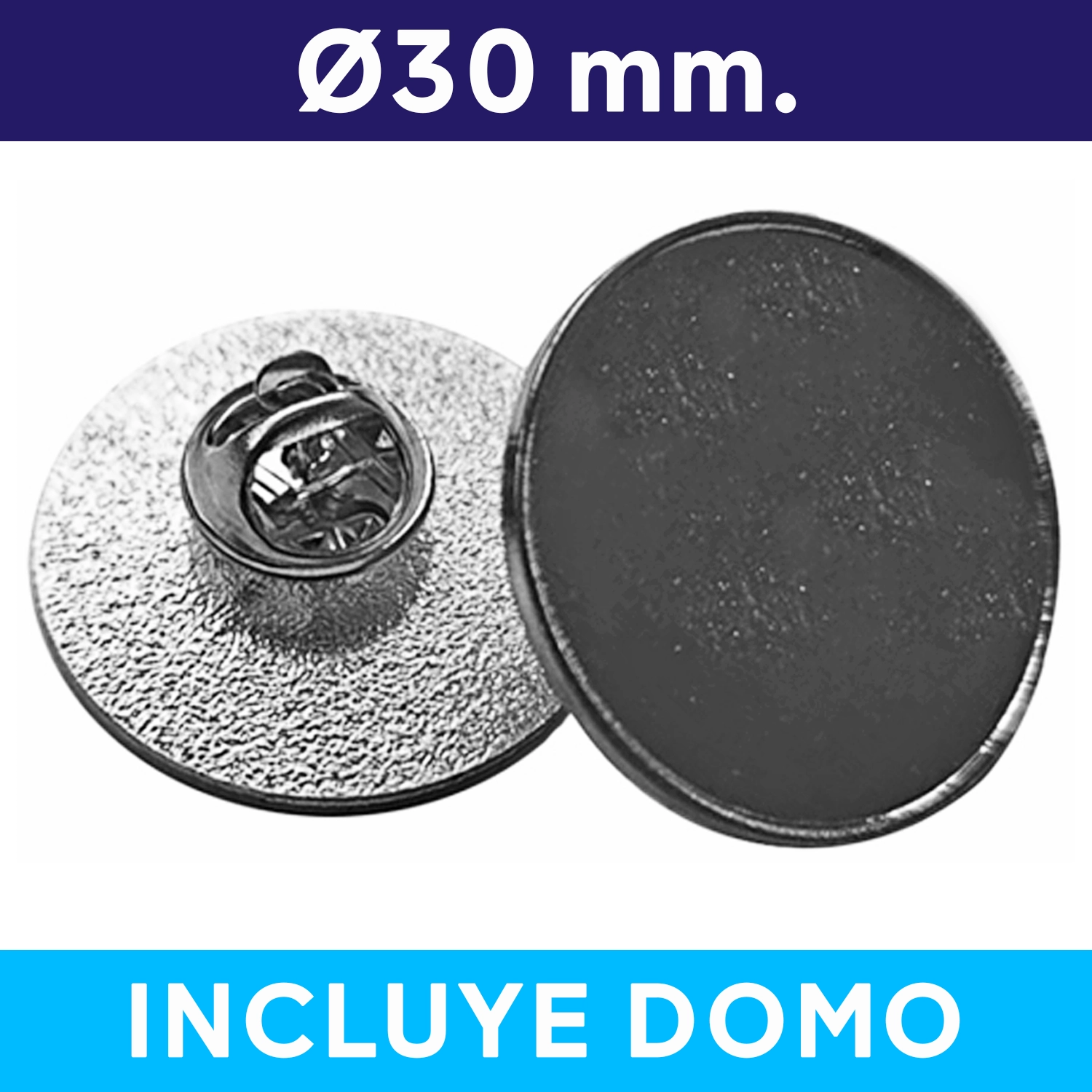 Piocha Con Domo Broche Redondo 30MM Plateado (Pins) -[591080119]b