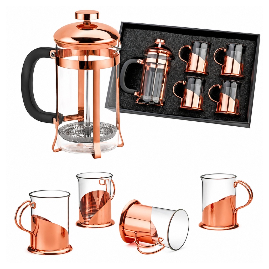 Set De Cafetera Francesa Y Tazas Encobrizado M96 -[601063388]b