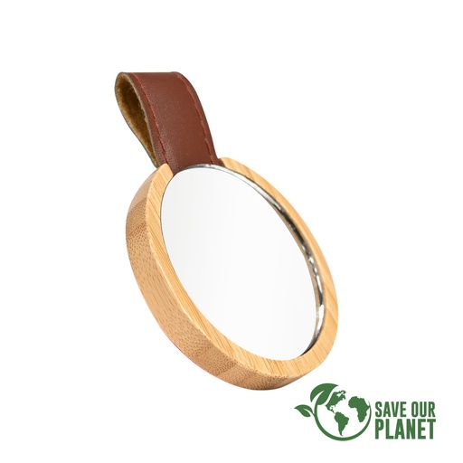 [B99-11] Espejo Redondo De Bamboo Y Eco-Cuero -[B99]d