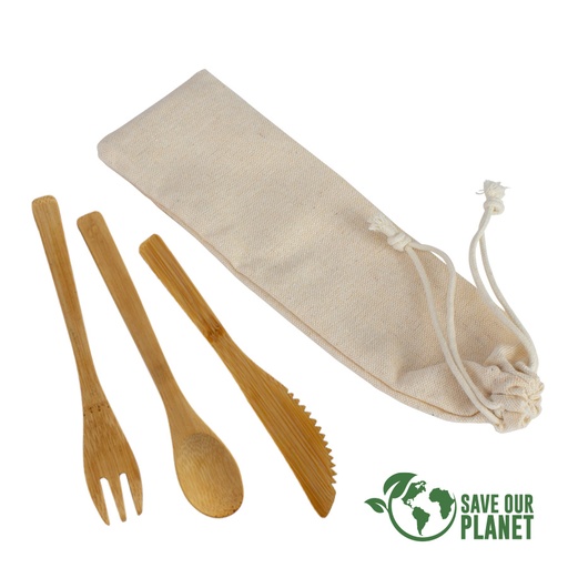[E125-11] Set De 3 Cubiertos De Bamboo -[E125]d