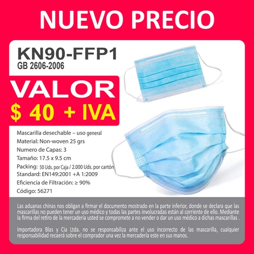[6030200400] Mascarilla KN90 - FFP1 -[FFP1]b