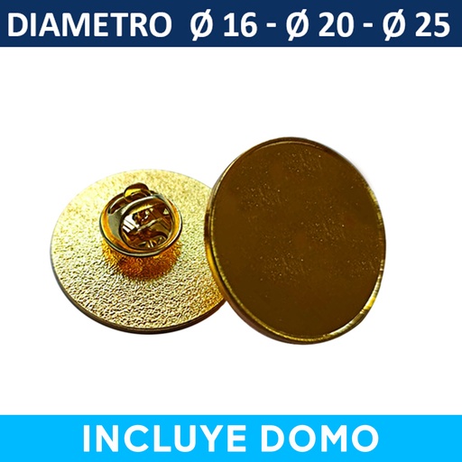 [Broche PIN] Piocha Con Domo Broche Redondo 16MM, 20MM, 25MM Dorado (Pins) -[BROCHEPIN]b