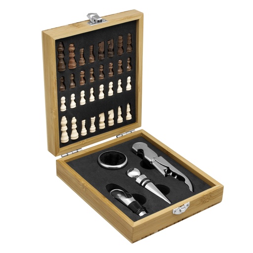 [T667-00] Set De Vino Con Juego De Ajedrez "CHESSY" -[T667]c