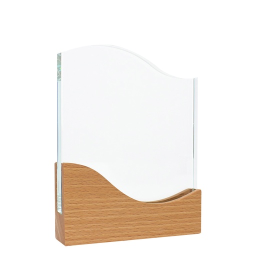 [A74] Trofeo Galvano De Madera Y Cristal "Wave" -[A74]d
