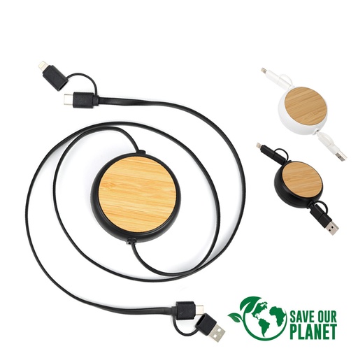 [B84] Connect MuLicargador Retráctil 4-en-1 De Abs/Bamboo -[B84]d