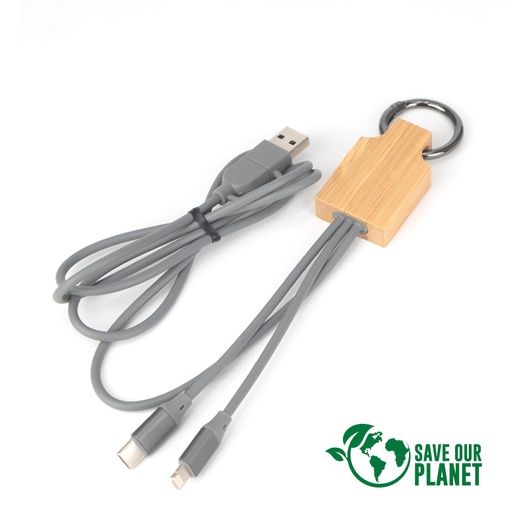 [B85] Connect MuLicargador 4-en-1 De Bamboo Con Llavero. -[B85]d